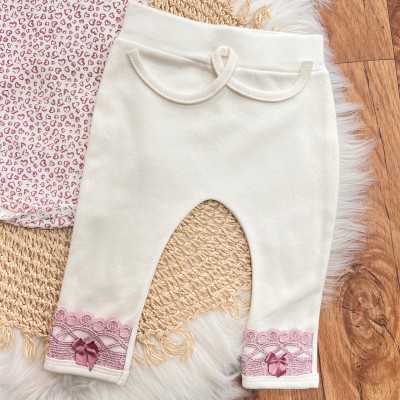 Conj. de Malha 3 peças - Corações e Rendas - Off White e Uva